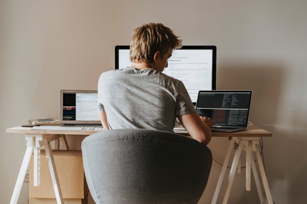 Remote worker at home office.