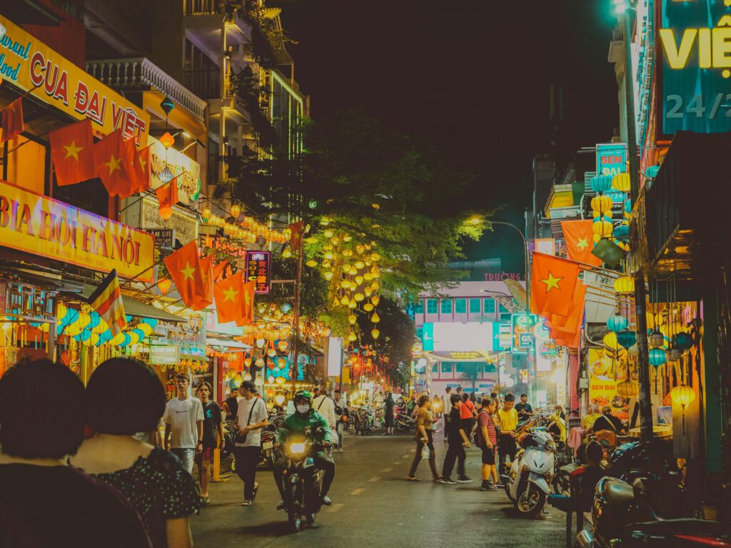 A busy shopping district in Vietnam